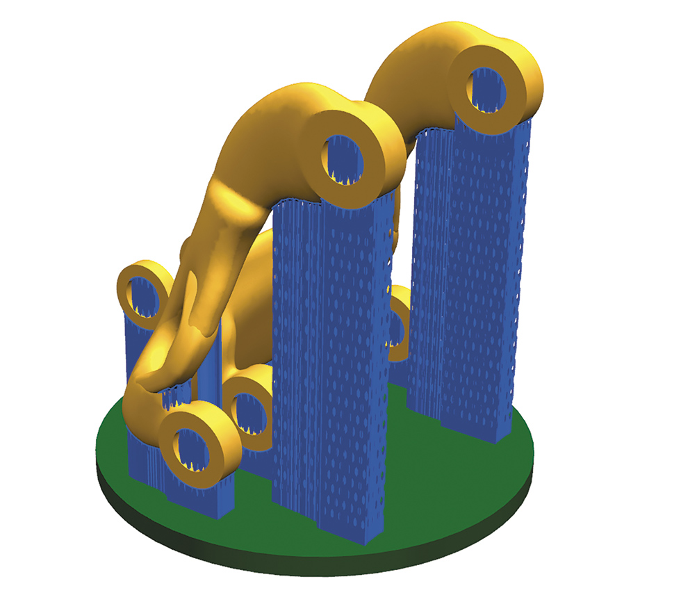 Ilustracja 1. Przykład projektowania podpór w wydruku 3D (NX CAD/CAM)
