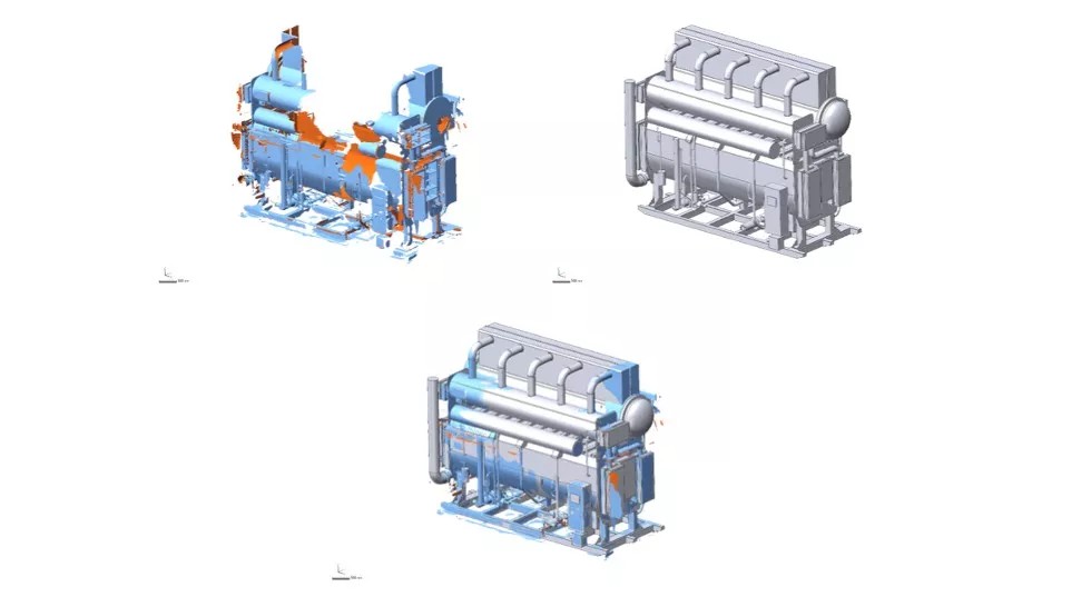 Reverse engineering of a 6x5m heat pump based on incomplete scanning results made with SCANTECH KSCAN Magic